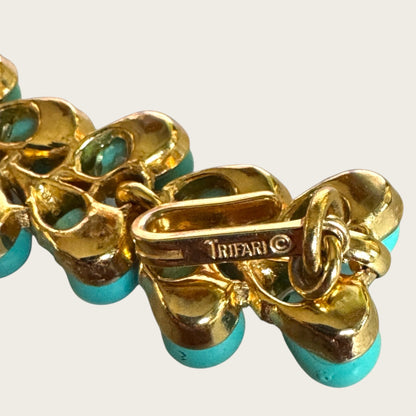 Crown Trifari Double-Layer Turquoise Thermoset Teardrop Choker & Earrings Set