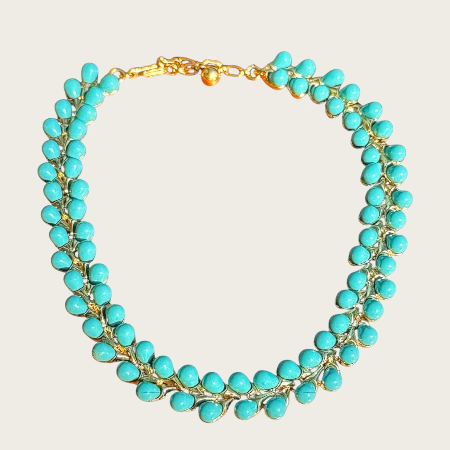 Crown Trifari Double-Layer Turquoise Thermoset Teardrop Choker & Earrings Set