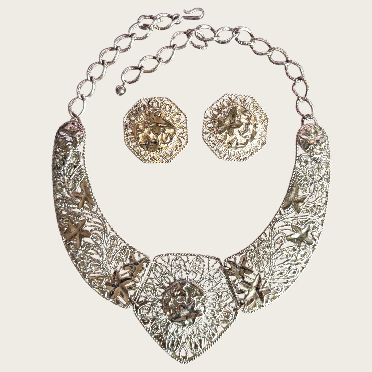 Vintage C. Barreira for Avon Filigree Bib Necklace & Earring Set