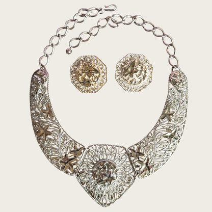 Vintage C. Barreira for Avon Filigree Bib Necklace & Earring Set