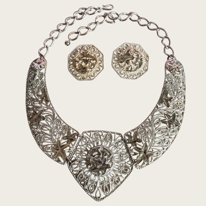 Vintage C. Barreira for Avon Filigree Bib Necklace & Earring Set