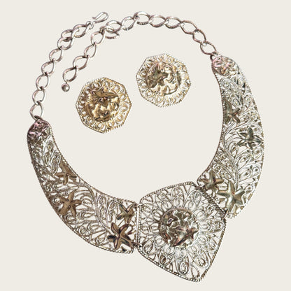Vintage C. Barreira for Avon Filigree Bib Necklace & Earring Set