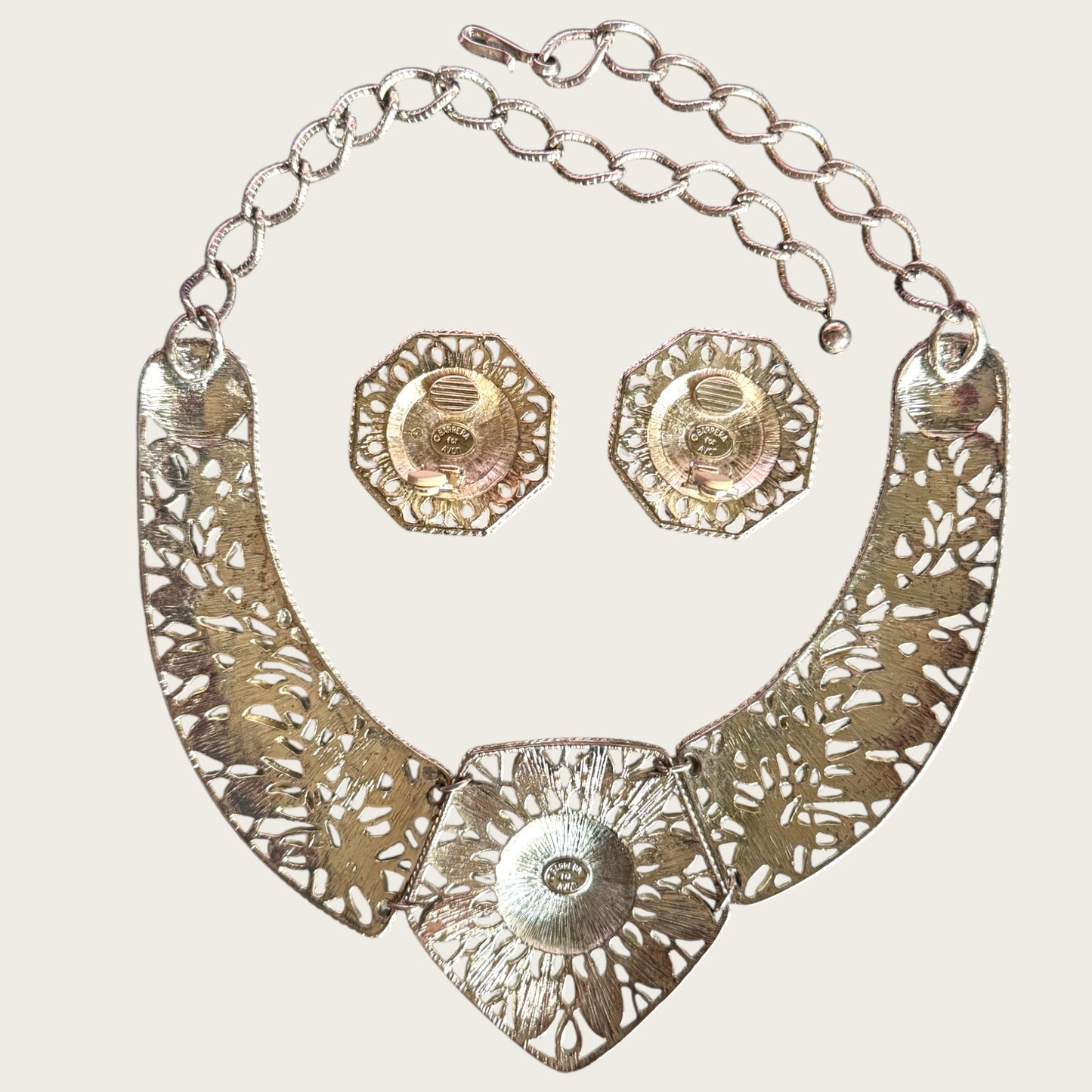 Vintage C. Barreira for Avon Filigree Bib Necklace & Earring Set