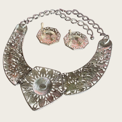 Vintage C. Barreira for Avon Filigree Bib Necklace & Earring Set