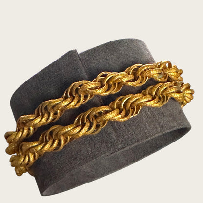 Vintage Miriam Haskell Double Roped Gold Tone Bracelet with Pearl Floral Clasp