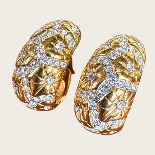 Swarovski Pavé Lattice Starburst Crescent Clip Earrings