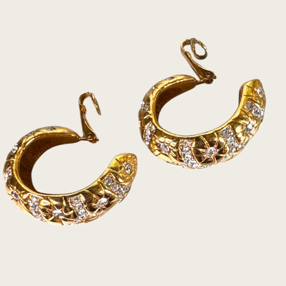 Swarovski Pavé Lattice Starburst Crescent Clip Earrings