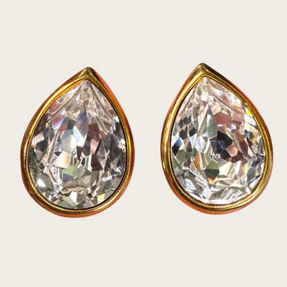 Vintage Trifari Inverted Pear Clear Crystal Post Earrings