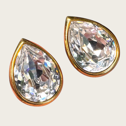 Vintage Trifari Inverted Pear Clear Crystal Post Earrings