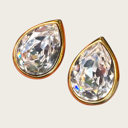 Vintage Trifari Inverted Pear Clear Crystal Post Earrings