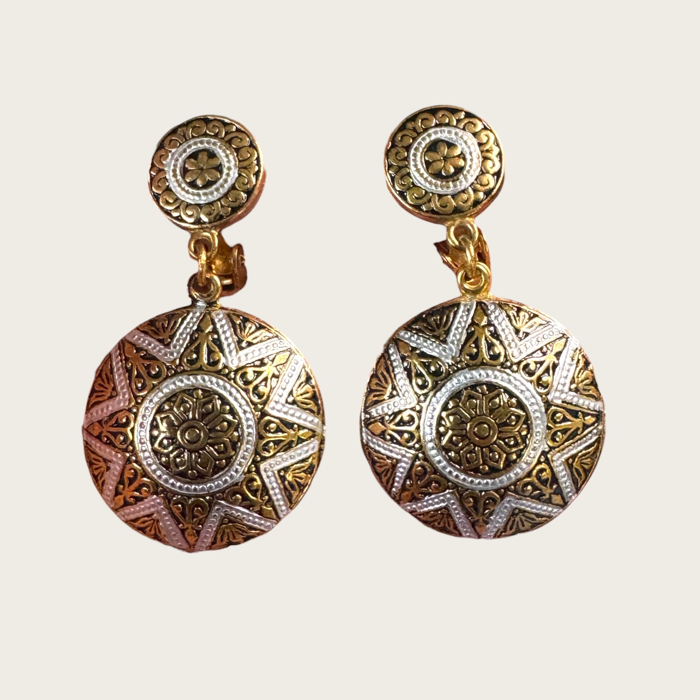 Vintage Spanish Articulated Medallion Clip-On Earrings
