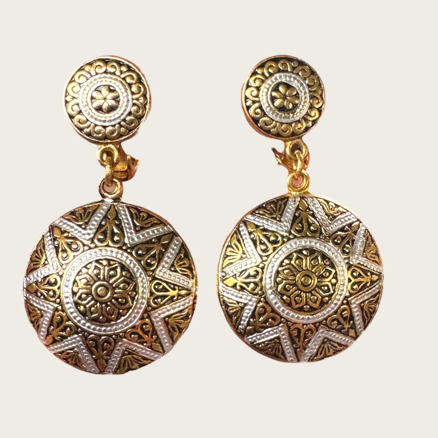 Vintage Spanish Articulated Medallion Clip-On Earrings