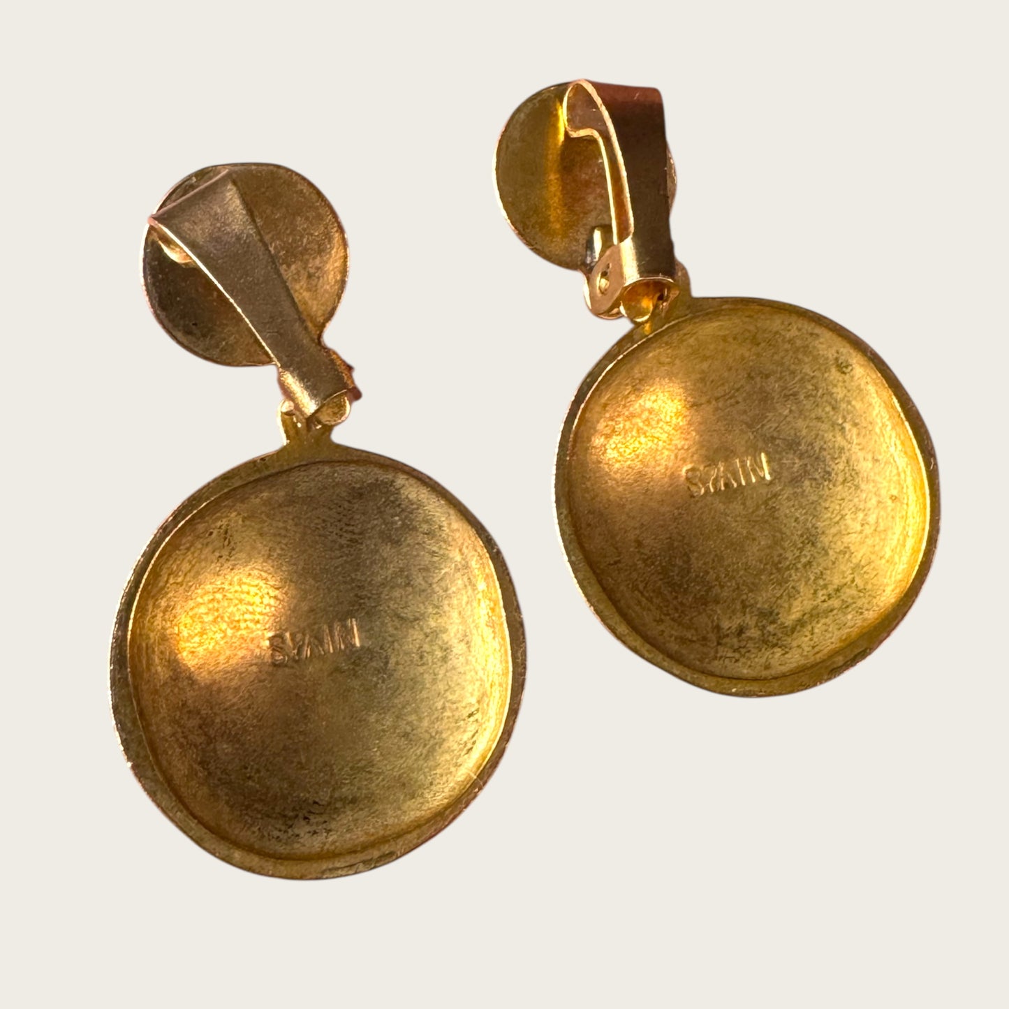 Vintage Spanish Articulated Medallion Clip-On Earrings