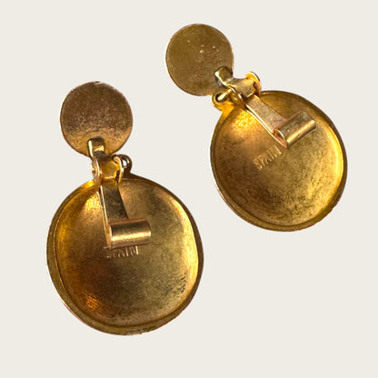 Vintage Spanish Articulated Medallion Clip-On Earrings