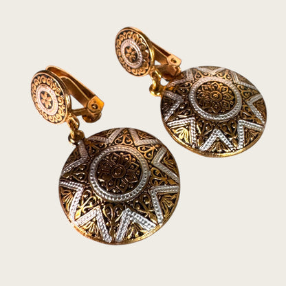 Vintage Spanish Articulated Medallion Clip-On Earrings