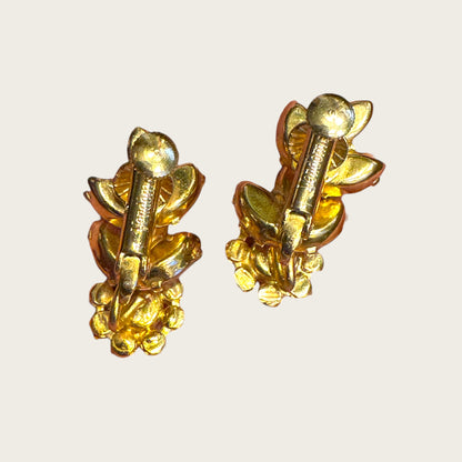 Vintage Vendôme Fuchsia & Blush Rhinestone Floral Clip-On Earrings