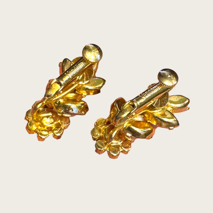 Vintage Vendôme Fuchsia & Blush Rhinestone Floral Clip-On Earrings
