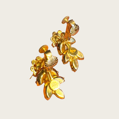 Vintage Vendôme Fuchsia & Blush Rhinestone Floral Clip-On Earrings