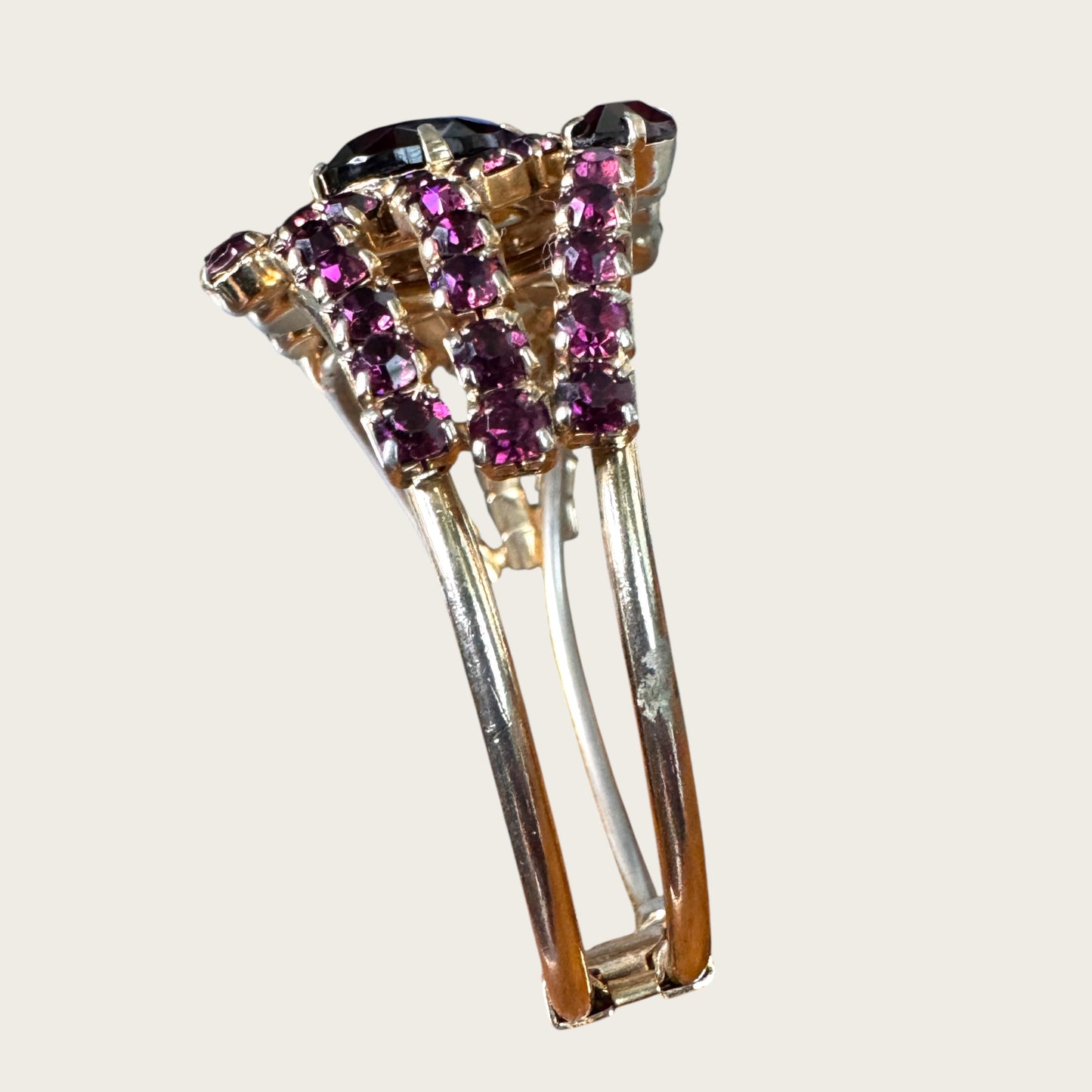 Mid-Century Purple Medley Foiled Rhinestone Clamper Bracelet & Earring Set