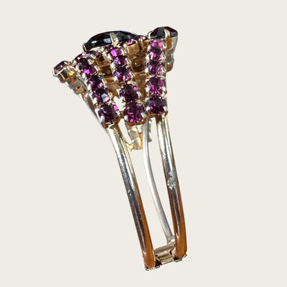 Mid-Century Purple Medley Foiled Rhinestone Clamper Bracelet & Earring Set