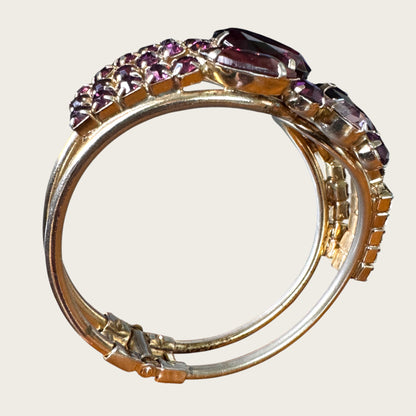 Mid-Century Purple Medley Foiled Rhinestone Clamper Bracelet & Earring Set