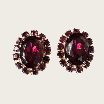 Mid-Century Purple Medley Foiled Rhinestone Clamper Bracelet & Earring Set