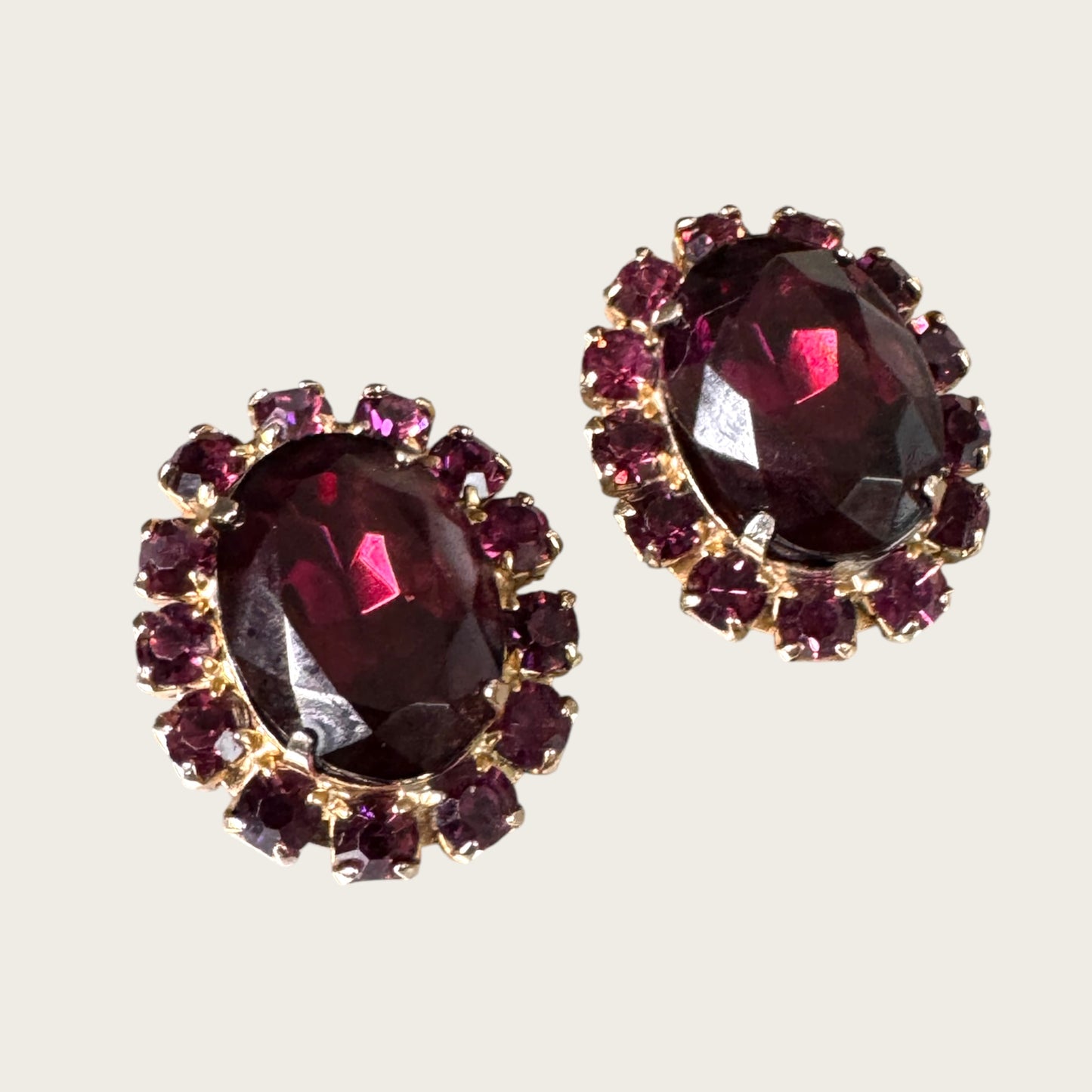 Mid-Century Purple Medley Foiled Rhinestone Clamper Bracelet & Earring Set