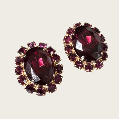 Mid-Century Purple Medley Foiled Rhinestone Clamper Bracelet & Earring Set