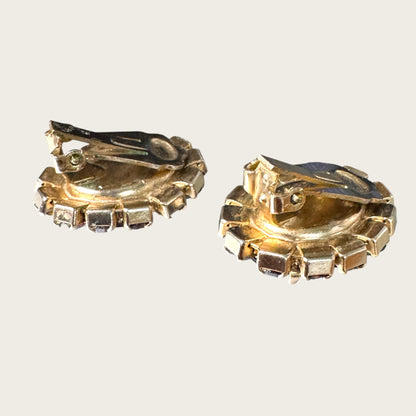 Mid-Century Purple Medley Foiled Rhinestone Clamper Bracelet & Earring Set