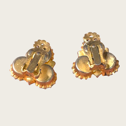 Mid-Century Autumn Topaz & Peridot Rhinestone Clip Earrings