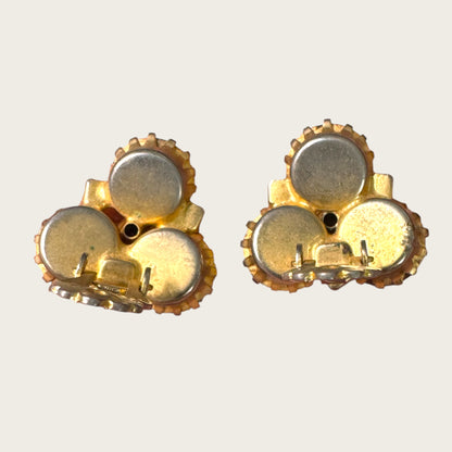 Mid-Century Autumn Topaz & Peridot Rhinestone Clip Earrings
