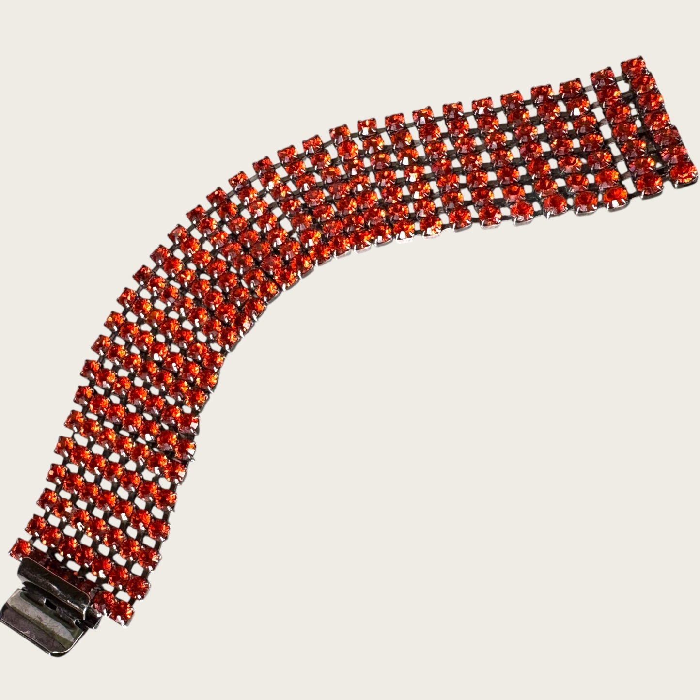 Vintage Gunmetal & Burnt Orange Rhinestone Statement Bracelet