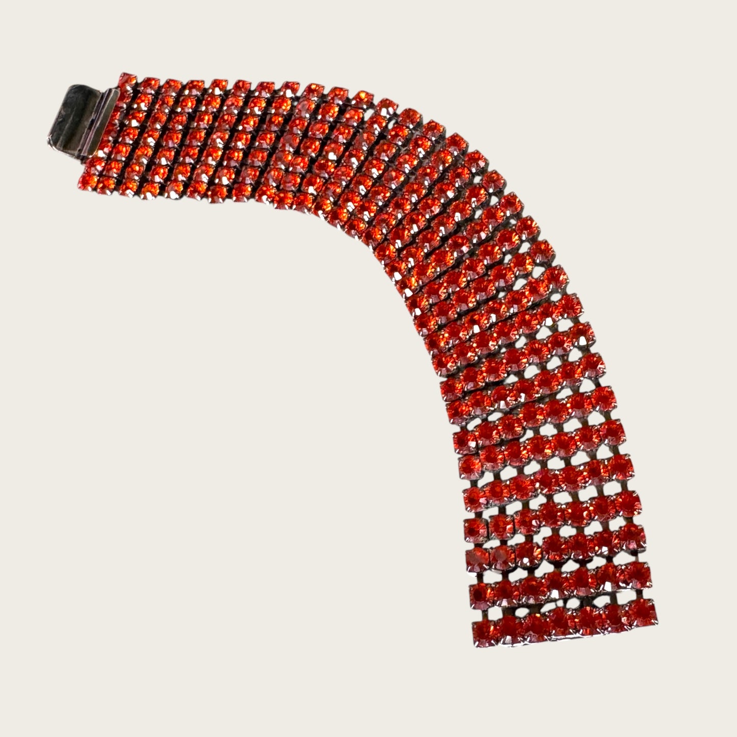 Vintage Gunmetal & Burnt Orange Rhinestone Statement Bracelet