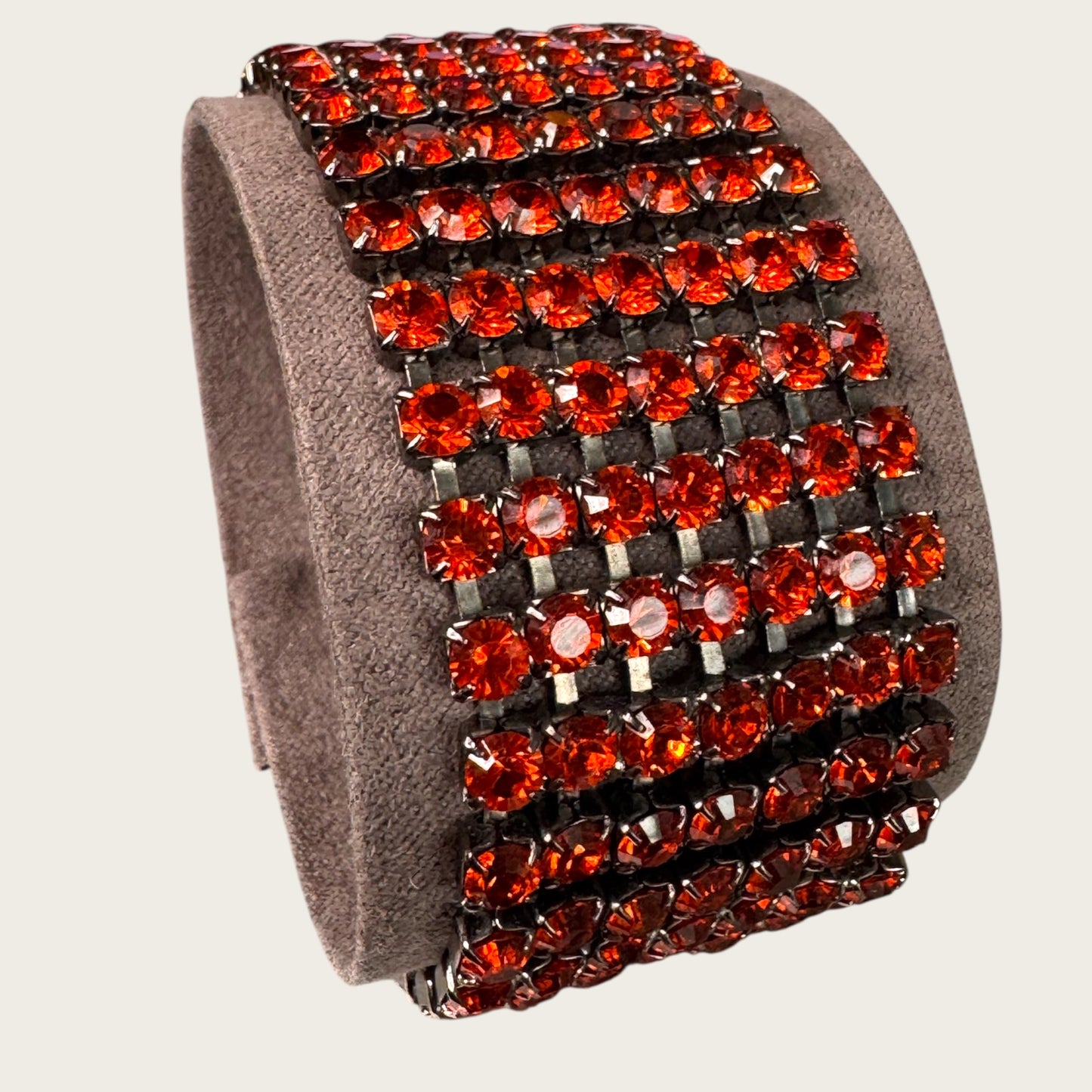 Vintage Gunmetal & Burnt Orange Rhinestone Statement Bracelet