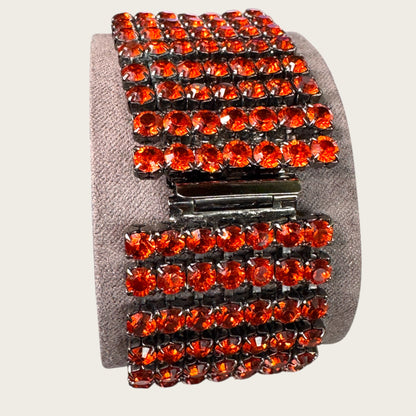 Vintage Gunmetal & Burnt Orange Rhinestone Statement Bracelet
