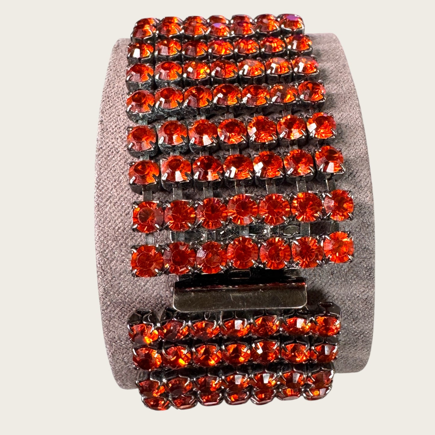 Vintage Gunmetal & Burnt Orange Rhinestone Statement Bracelet