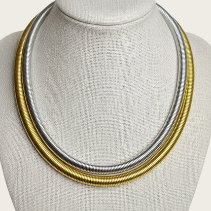 Vintage Monet Two-Tone Mixed Metal Double Omega Choker Necklace