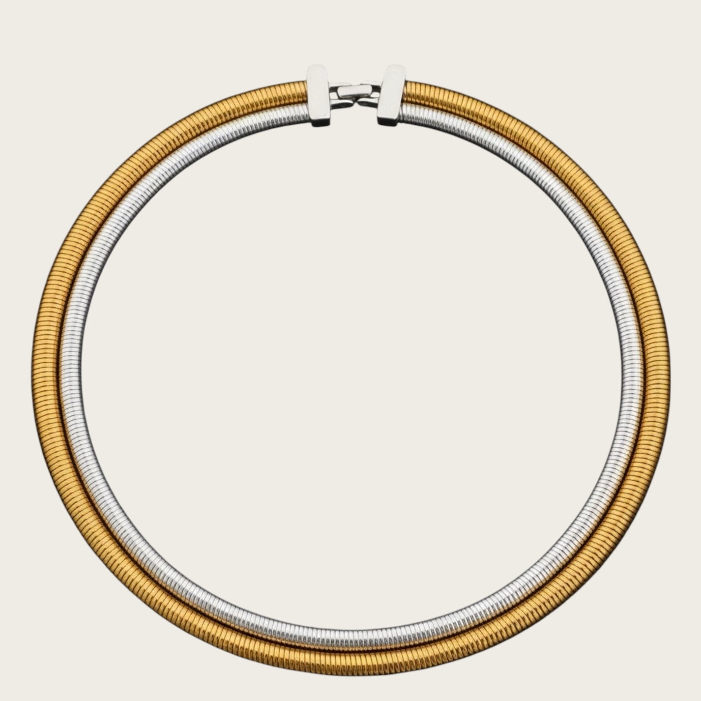 Vintage Monet Two-Tone Mixed Metal Double Omega Choker Necklace