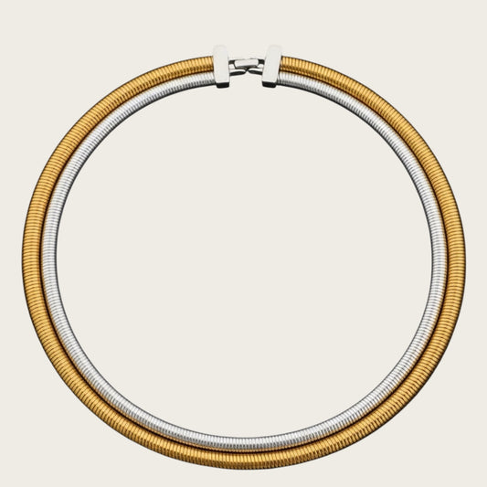 Vintage Monet Two-Tone Mixed Metal Double Omega Choker Necklace