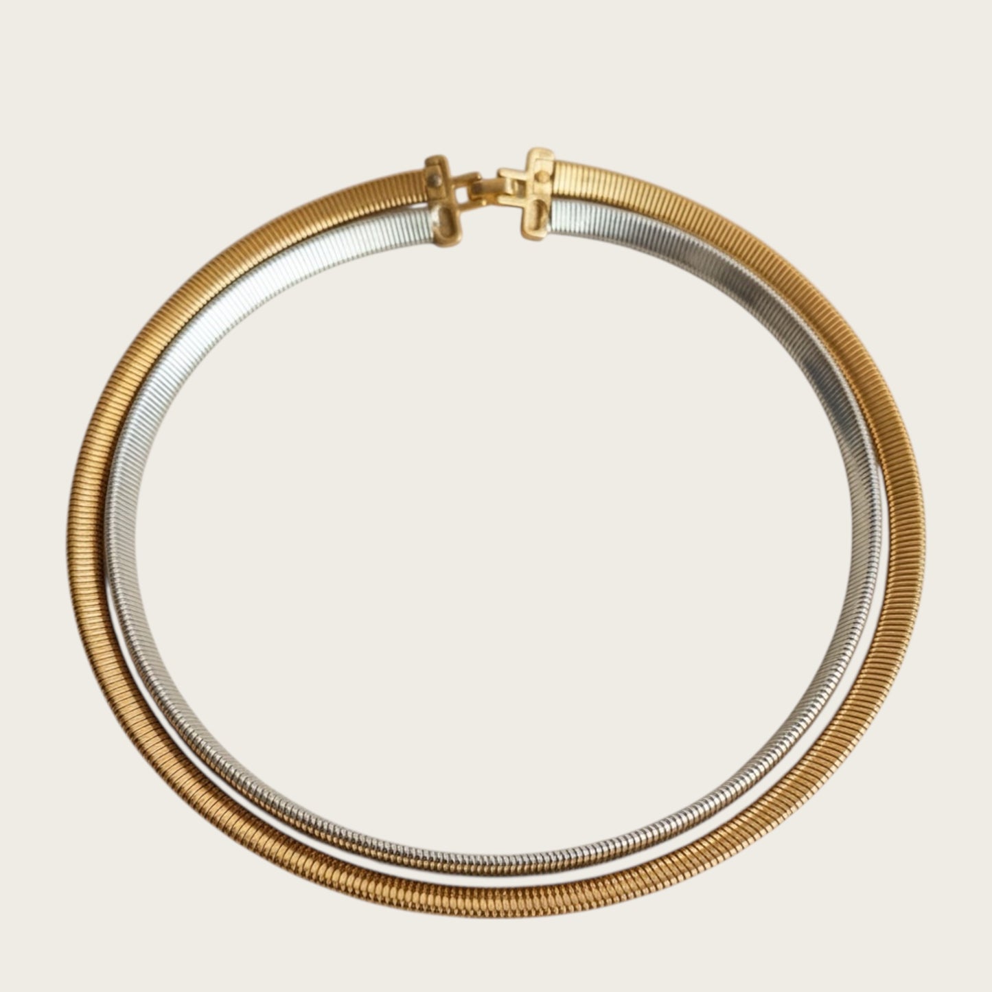 Vintage Monet Two-Tone Mixed Metal Double Omega Choker Necklace
