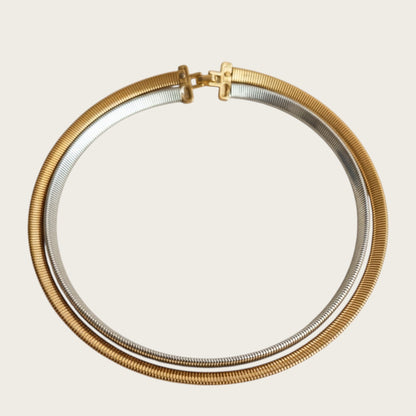 Vintage Monet Two-Tone Mixed Metal Double Omega Choker Necklace