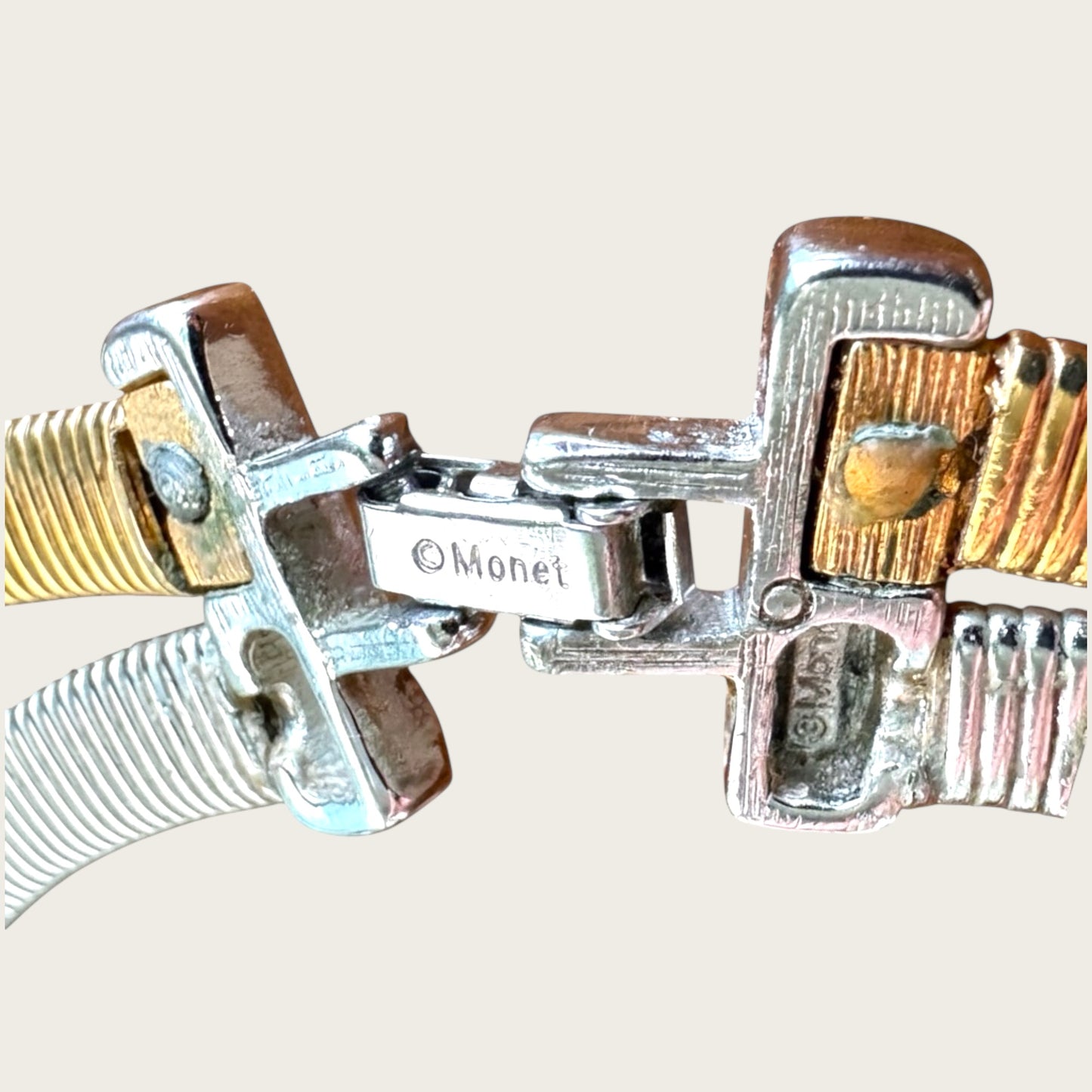 Vintage Monet Two-Tone Mixed Metal Double Omega Choker Necklace