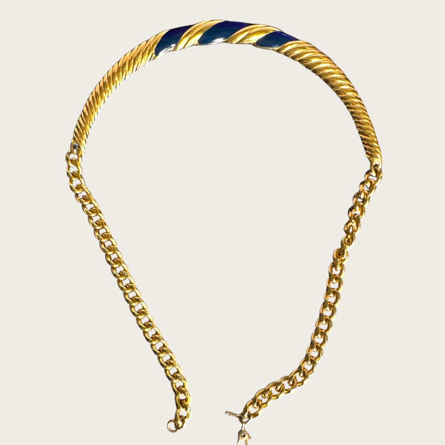 Vintage Monet Navy Enamel Twisted Collar Necklace in Sculpted Gold Tone