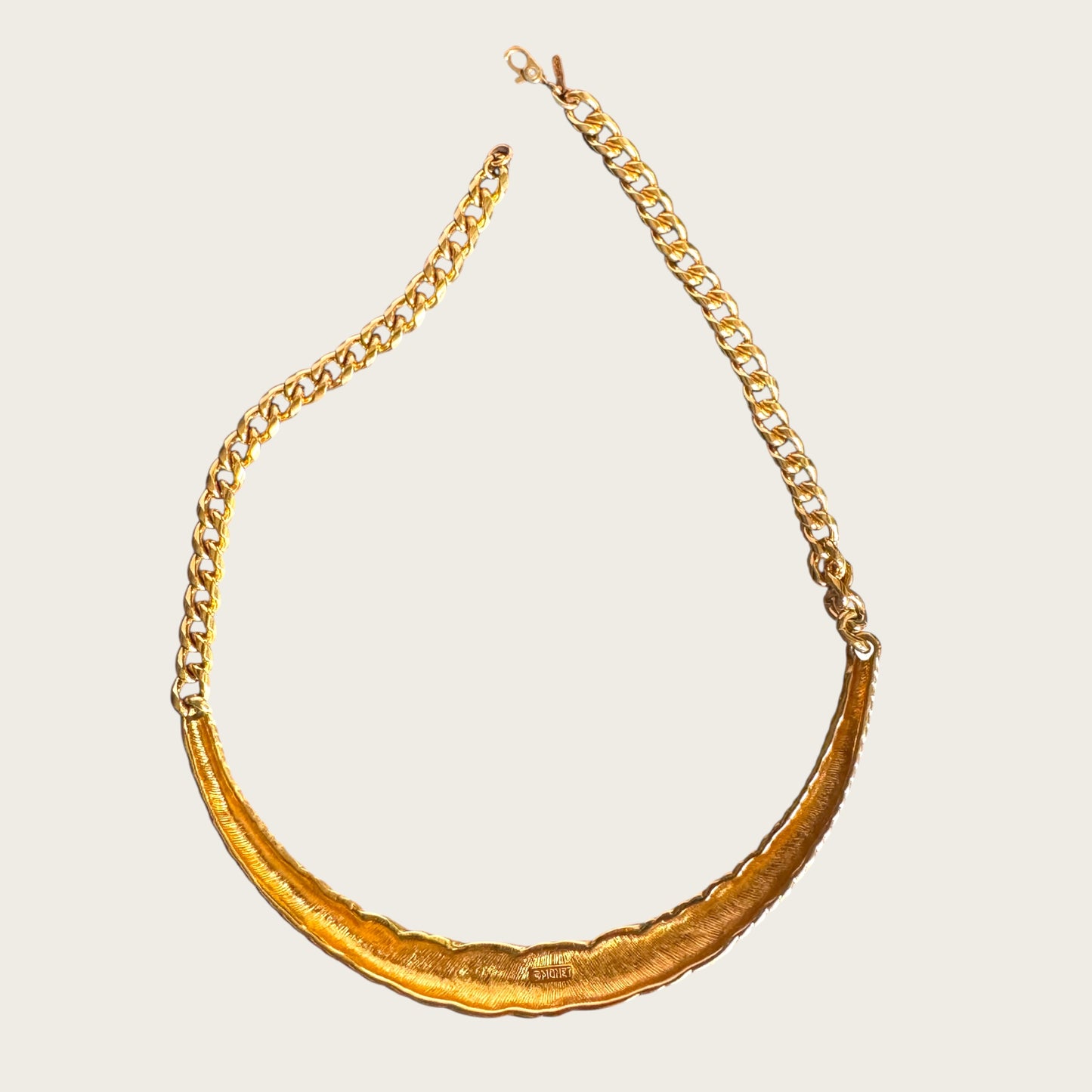 Vintage Monet Navy Enamel Twisted Collar Necklace in Sculpted Gold Tone