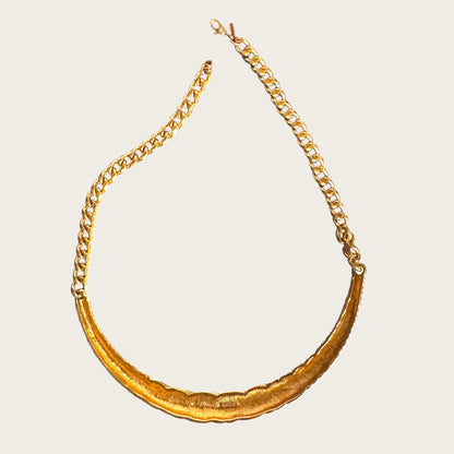 Vintage Monet Navy Enamel Twisted Collar Necklace in Sculpted Gold Tone