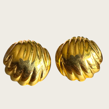 Vintage Monet Sculpted Gold Dome Earrings – Classic Statement