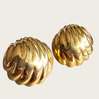 Vintage Monet Sculpted Gold Dome Earrings – Classic Statement