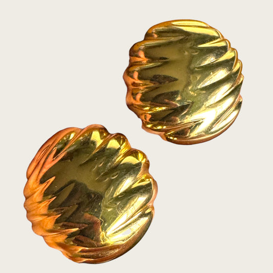 Vintage Monet Sculpted Gold Dome Earrings – Classic Statement