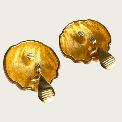 Vintage Monet Sculpted Gold Dome Earrings – Classic Statement