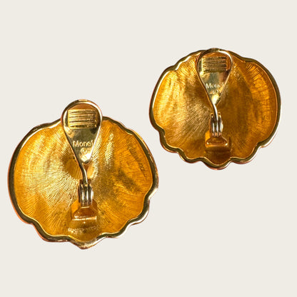 Vintage Monet Sculpted Gold Dome Earrings – Classic Statement